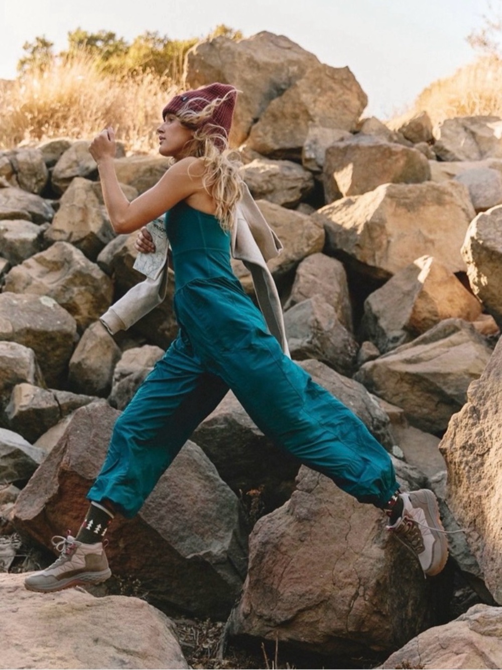 Free People Teal Cutout Wide-Leg Jumpsuit - Picture 2 of 6